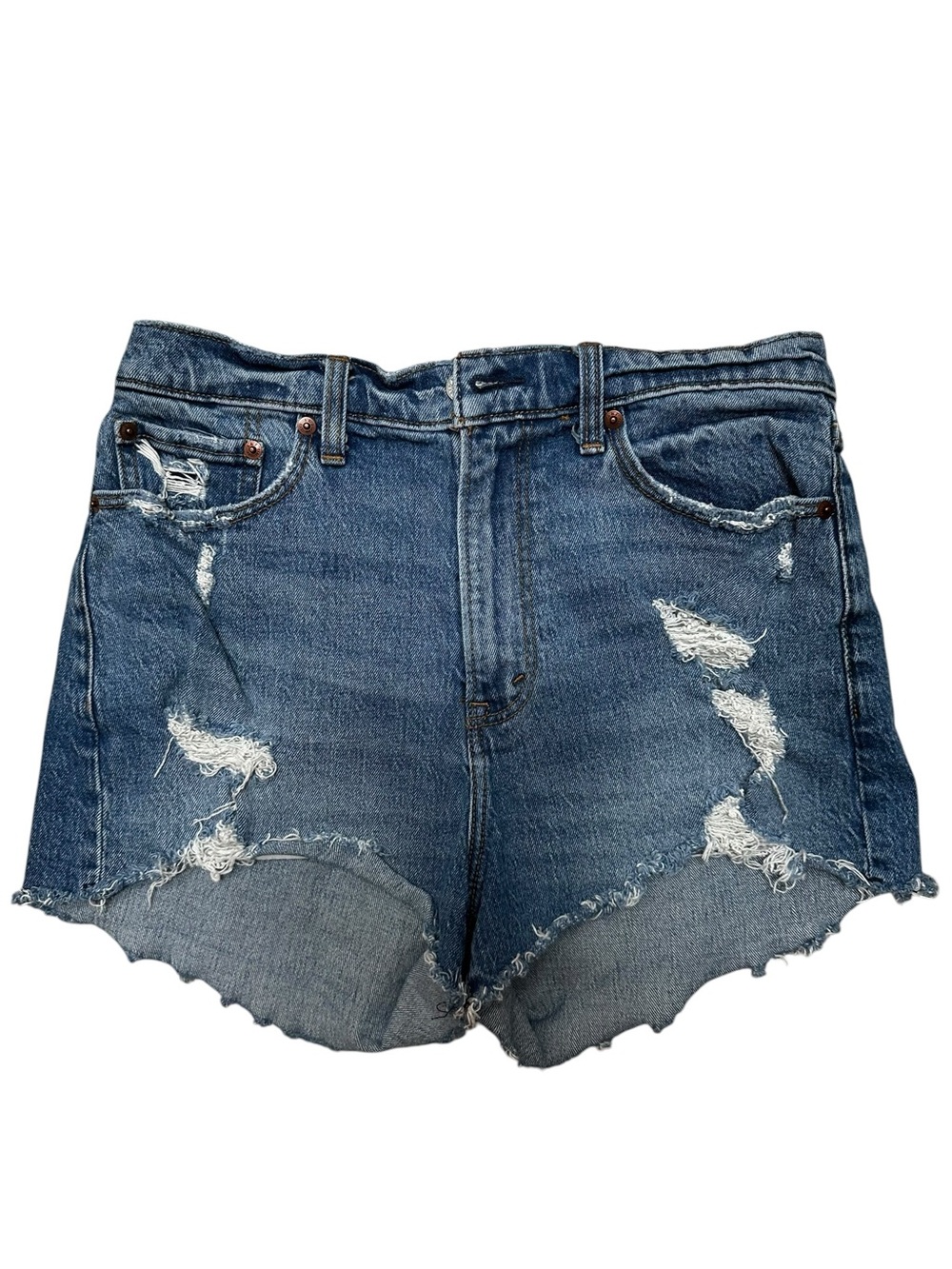 Saber Distressed High-Rise Women's Denim Shorts - Blue